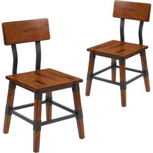 Flash Furniture Jackson 2 Pack Rustic Antique Walnut Industrial Wood Dining Chair(Set of 2)