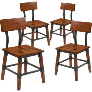 Flash Furniture Jackson 2 Pack Rustic Antique Walnut Industrial Wood Dining Chair(Set of 4)