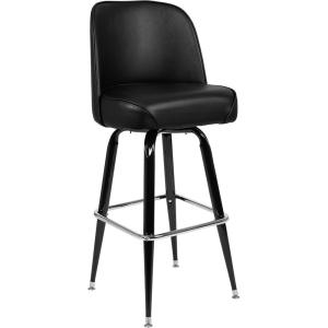 Flash Furniture James 2 Pack Metal Barstool with Upholstered Swivel BucketSeat and Integrated Footrest(Black)