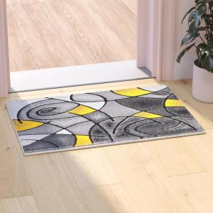 Flash Furniture Jubilee Collection Abstract Area Rug – Colorfast Blue Olefin Rug – 8′ x 10′ Area Rug – Jute Backing – Living Room, Bedroom, & Family Room(Yellow)