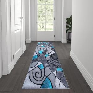 Flash Furniture Jubilee Collection Abstract Area Rug – Colorfast Blue Olefin Rug – 8′ x 10′ Area Rug – Jute Backing – Living Room, Bedroom, & Family Room(Turquoise)