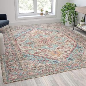 Flash Furniture Katherine Vintage Medallion Area Rug – 8′ x 10′ – Blue Multi Polyester(Blue Multi)