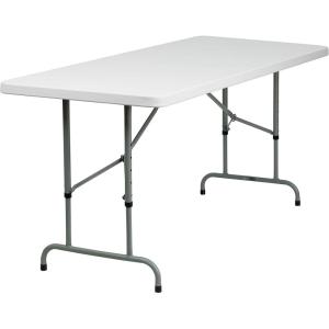 Flash Furniture Kathryn 6′ Rectangular Adjustable Plastic Folding Event Table, Folding Portable Banquet Table for Indoor/Outdoor Events, White