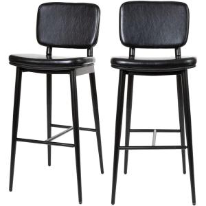 Flash Furniture Kenzie Commercial Grade Mid-Back Barstools – Brown LeatherSoft Upholstery – Black Iron Frame with Integrated Footrest – Set of 2(Black)