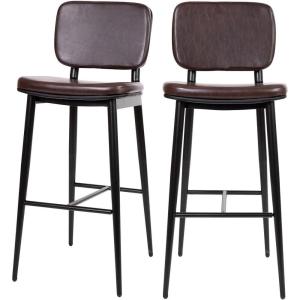 Flash Furniture Kenzie Commercial Grade Mid-Back Barstools – Brown LeatherSoft Upholstery – Black Iron Frame with Integrated Footrest – Set of 2(Brown)