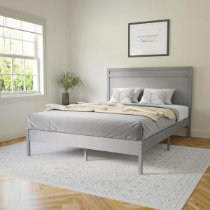 Flash Furniture Kingston Solid Wood Platform Bed with Wooden Slats and Headboard, No Box Spring Needed, King Size, Brown(Grey)