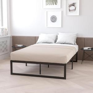 Flash Furniture Lana 14 Inch Metal Platform Bed Frame – No Box Spring Needed with Steel Slat Support and Quick Lock Functionality (Full)(Queen)