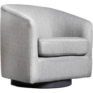 Flash Furniture Landon Upholstered Barrel Chair, Commercial 360° Swivel Club Style Chair, Sloped Armrests, Woodgrain Vinyl Wrapped Metal Base, Light Gray Fabric(Light Gray)