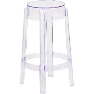 Flash Furniture Laney 25.75″ Indoor/Outdoor Counter Height Transparent Dining Stool with Foot Ring, Stackable Ghost Counter Height Stool, Transparent