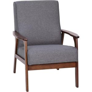 Flash Furniture Langston Commercial Mid Century Modern Chair – Black LeatherSoft Upholstery – Walnut Finish Wooden Frame and Arms – Extra Supportive Sinuous Springs(Dark Gray Faux Linen)