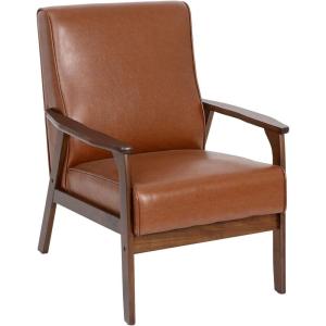 Flash Furniture Langston Commercial Mid Century Modern Chair – Black LeatherSoft Upholstery – Walnut Finish Wooden Frame and Arms – Extra Supportive Sinuous Springs(Cognac Leathersoft)