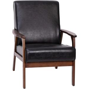 Flash Furniture Langston Commercial Mid Century Modern Chair – Black LeatherSoft Upholstery – Walnut Finish Wooden Frame and Arms – Extra Supportive Sinuous Springs(Black Leathersoft)