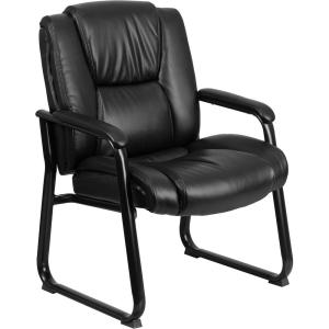 Flash Furniture LeatherSoft Executive Reception Chair with Padded Armrests and Sled Base, Upholstered Side Chair for Living Room or Office, Black