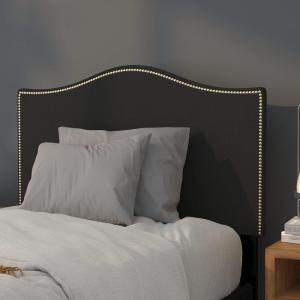Flash Furniture Lexington Upholstered Twin Size Headboard with Accent Nail Trim in White Fabric(Black)
