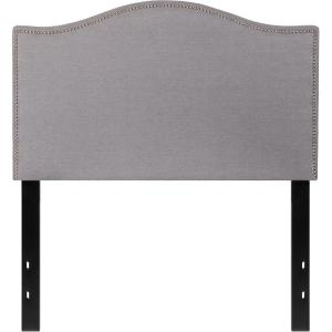 Flash Furniture Lexington Upholstered Twin Size Headboard with Accent Nail Trim in White Fabric(Light Gray)