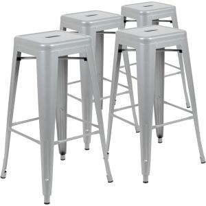 Flash Furniture Lily 30″ High Metal Indoor Bar Stool in Silver – Stackable Set of 4(Silver)