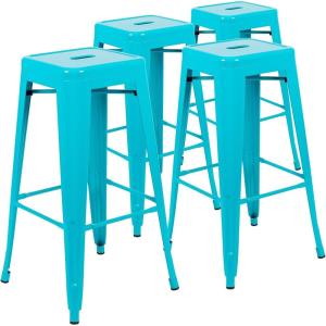 Flash Furniture Lily 30″ High Metal Indoor Bar Stool in Silver – Stackable Set of 4(Teal)