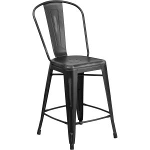 Flash Furniture Lily Commercial Grade 4 Pack 24″ High Black Metal Indoor-Outdoor Counter Height Stool with Removable Back(Black)