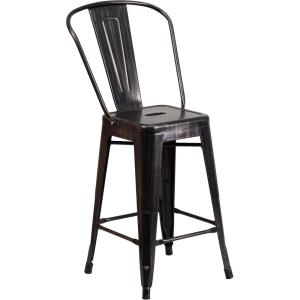 Flash Furniture Lily Commercial Grade 4 Pack 24″ High Black Metal Indoor-Outdoor Counter Height Stool with Removable Back(Black-antique Gold)