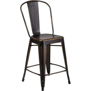 Flash Furniture Lily Commercial Grade 4 Pack 24″ High Black Metal Indoor-Outdoor Counter Height Stool with Removable Back(Copper)
