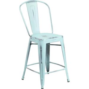 Flash Furniture Lily Commercial Grade 4 Pack 24″ High Black Metal Indoor-Outdoor Counter Height Stool with Removable Back(Green-blue)
