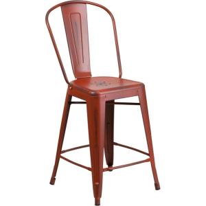 Flash Furniture Lily Commercial Grade 4 Pack 24″ High Black Metal Indoor-Outdoor Counter Height Stool with Removable Back(Kelly Red)