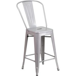 Flash Furniture Lily Commercial Grade 4 Pack 24″ High Black Metal Indoor-Outdoor Counter Height Stool with Removable Back(Silver)