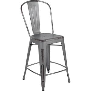 Flash Furniture Lily Commercial Grade 4 Pack 24″ High Black Metal Indoor-Outdoor Counter Height Stool with Removable Back(Silver Gray)