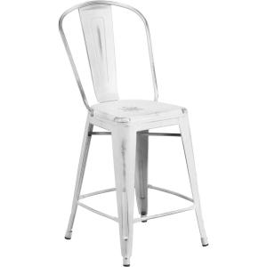 Flash Furniture Lily Commercial Grade 4 Pack 24″ High Black Metal Indoor-Outdoor Counter Height Stool with Removable Back(White)