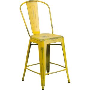 Flash Furniture Lily Commercial Grade 4 Pack 24″ High Black Metal Indoor-Outdoor Counter Height Stool with Removable Back(Yellow)