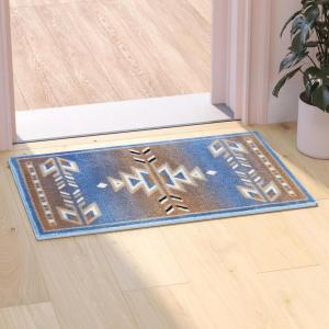 Flash Furniture Lodi Collection Southwestern Area Rug – Low Pile Green Olefin Rug – 6′ x 9′ Area Rug – Jute Backing – Hallway, Entryway, Bedroom, Living Room(Blue)