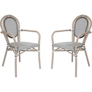 Flash Furniture Marseille Indoor/Outdoor Commercial Bistro Stack Chair – Curved Arms – Black Textilene Back and Seat – NAT Bamboo Print Metal Frame – Set of 4(Black & White/Light Natural Frame)