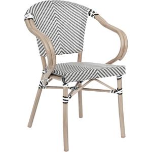 Flash Furniture Marseille Indoor/Outdoor Commercial Bistro Stack Chair – Curved Arms – Black Textilene Back and Seat – Natural Bamboo Print Metal Frame – 2 PK(Black & White/Light Natural Frame)