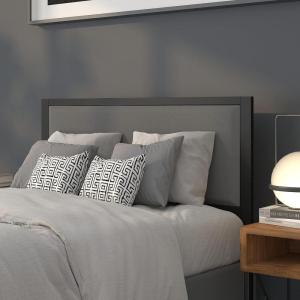 Flash Furniture Melbourne Metal Upholstered Full Size Headboard in Black Fabric(Dark Gray)
