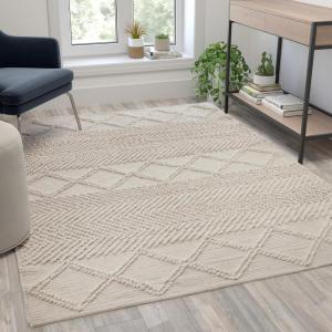 Flash Furniture Melissa Handwoven Area Rug – White and Ivory – 8′ x 10′ – Geometric Design(Ivory/White)