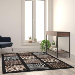 Flash Furniture Menagerie Collection Animal Print Area Rug – Olefin Area Rug with Cheetah, Leopard, Zebra and Giraffe Design – 5′ x 7′ – Individually Raised Squares(5’2″ x 7’4″ (Rectangular))