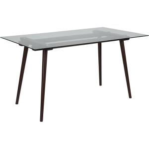 Flash Furniture Meriden 31.5″ x 55″ Rectangular Solid Walnut Wood Table with Clear Glass Top(Clear Top/Espresso Frame)
