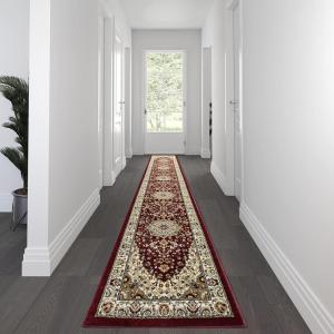 Flash Furniture Mersin Collection Persian Style Area Rug – Olefin Burgundy Non-Shedding Fibers – 3′ x 15′ – Jute Backing – for Hallway, Entryway, Bedroom, Living Room(Burgundy)