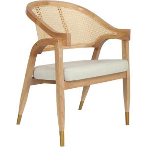 Flash Furniture Naomi Cane Rattan Dining and Accent Chair, Commercial Grade Solid Wood Frame with Gold Accent Legs, Beige Upholstered Padded Seat, Natural/Black(Natural)
