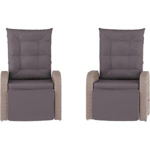 Flash Furniture Nemo Indoor/Outdoor Patio Wicker Rattan Recliner, Lounge Chair with Flip-Up Side Table, Beige/Brown(Gray Cushions/Gray Frame)