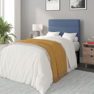 Flash Furniture Paxton Upholstered Headboard – Channel Stitched Gray Fabric Upholstery – King – Adjustable Height from 44.5″ to 57.25″ From Floor(Blue)