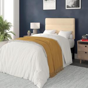 Flash Furniture Paxton Upholstered Headboard – Channel Stitched Gray Fabric Upholstery – King – Adjustable Height from 44.5″ to 57.25″ From Floor(Cream)