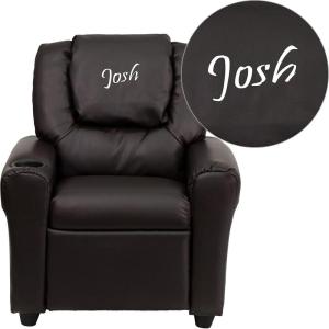 Flash Furniture Personalized Brown LeatherSoft Kids Recliner with Cup Holder and Headrest