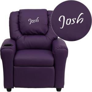 Flash Furniture Personalized Vinyl Kids Recliner with Cup Holder and Headrest, Purple