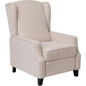 Flash Furniture Prescott Slim Wingback Recliner Chair – Traditional Push Back Recliner – Brown Polyester Fabric with Accent Nail Trim – Pocket Spring Seat(Cream)