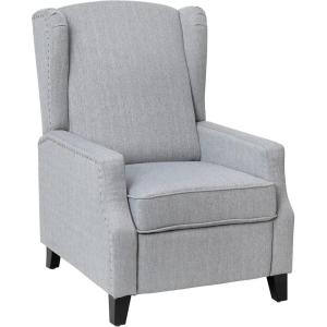 Flash Furniture Prescott Slim Wingback Recliner Chair – Traditional Push Back Recliner – Brown Polyester Fabric with Accent Nail Trim – Pocket Spring Seat(Grey)