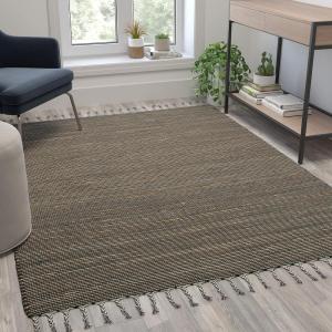 Flash Furniture Prima Natural Fiber Jute Area Rug 8′ x 10′ – Braided Indoor Jute Rug – Natural Area Rugs(Black/Jute)