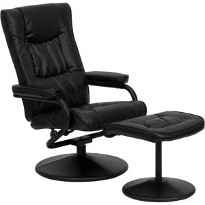 Flash Furniture Rachel Contemporary Multi-Position LeatherSoft Recliner Chair with Ottoman, 360-Degree Swivel Recliner Chair and Ottoman Set, Black(Black)