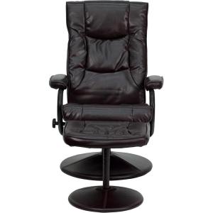 Flash Furniture Rachel Contemporary Multi-Position LeatherSoft Recliner Chair with Ottoman, 360-Degree Swivel Recliner Chair and Ottoman Set, Black(Brown)
