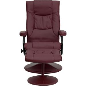 Flash Furniture Rachel Contemporary Multi-Position LeatherSoft Recliner Chair with Ottoman, 360-Degree Swivel Recliner Chair and Ottoman Set, Black(Burgundy)